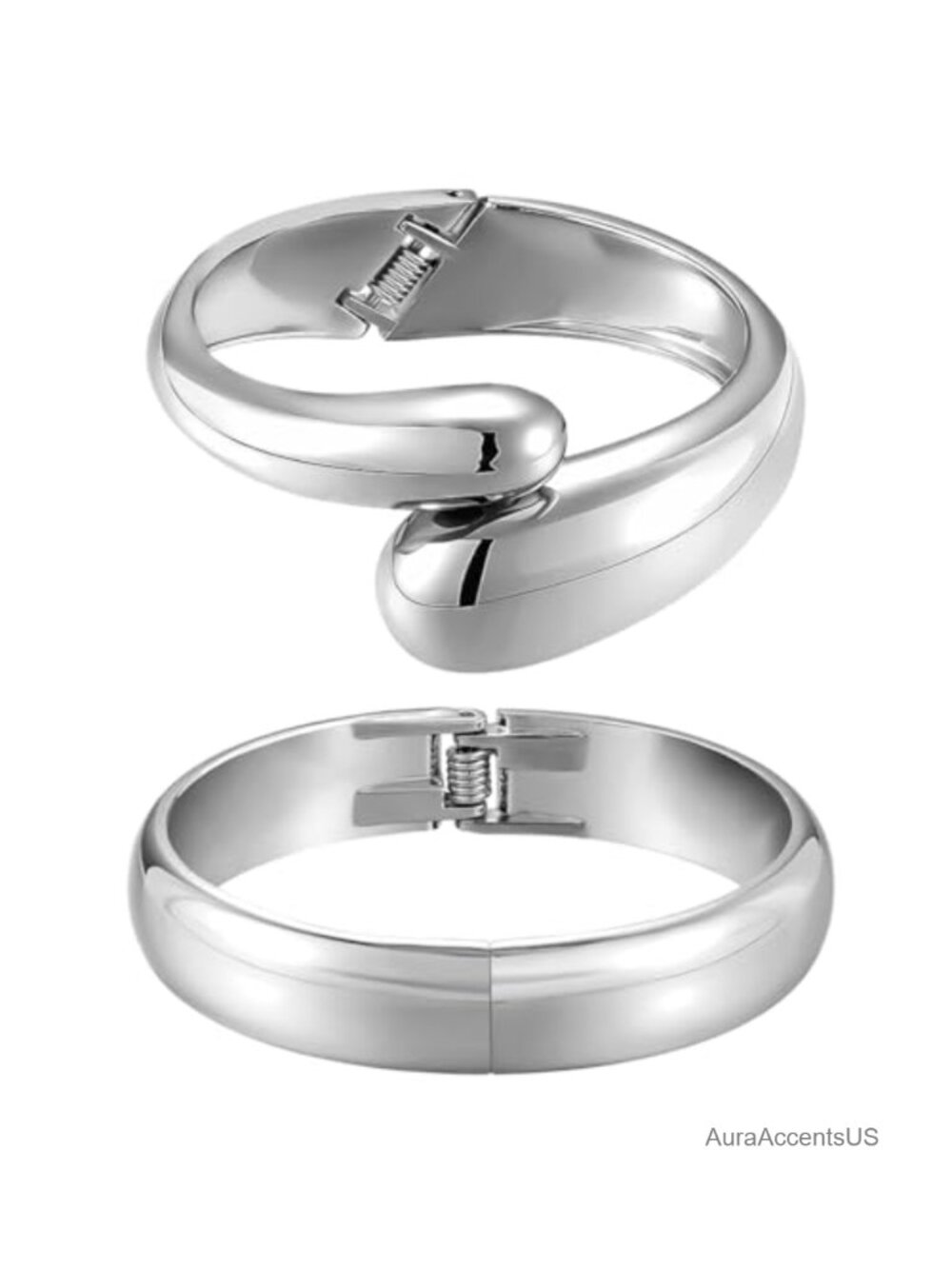 18K Gold-plated Open Bangle Bracelet Set Teardrop Hinged Cuff Stack Women